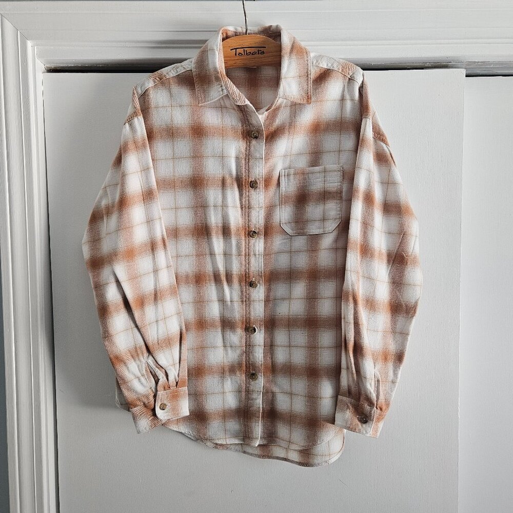 Aeropostale Long Sleeve Tan White Plaid Button-Down XS Shirt - Picture 3 of 8